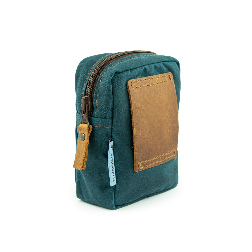 Modulus Reißverschlusstasche - Waxed Cotton klein - Petrolblau