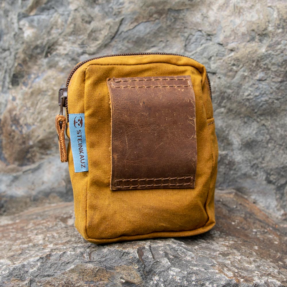Modulus Reißverschlusstasche - Waxed Cotton klein - Safran