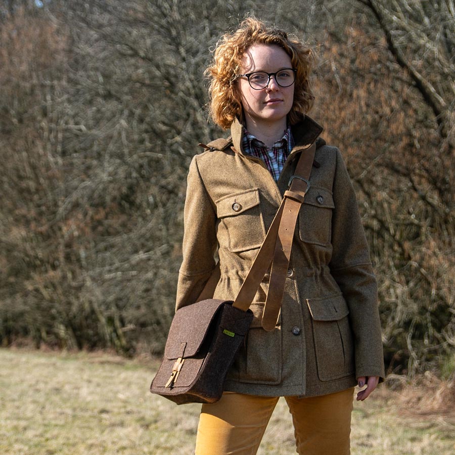 Jagdtasche aus Wollfilz und Leder