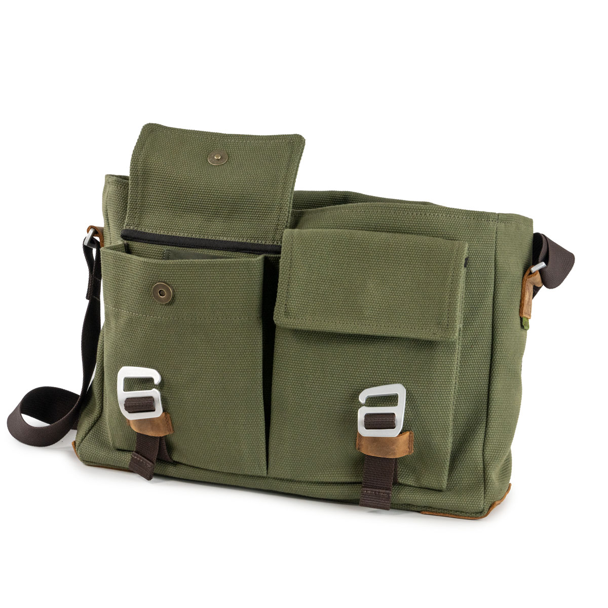 Safari bag in canvas and nubuck leather - olive