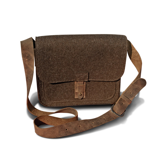 Jagdtasche aus Wollfilz und Leder