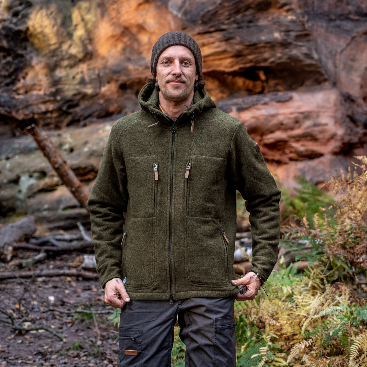 Lodenfleece-Hoodie "Kapuzenhuber" - Moosgrün